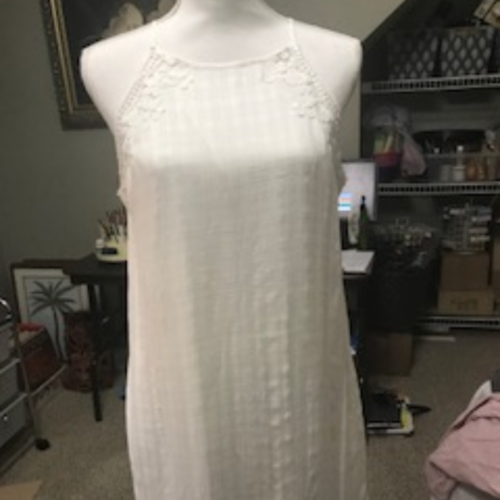 white spaghetti strap above  knee length dress